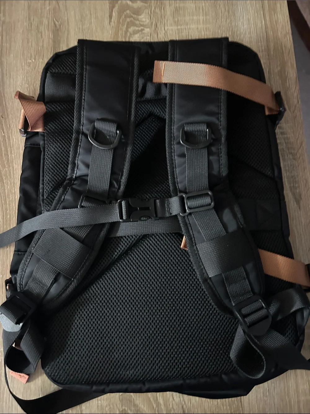 Quilted Cream & Black Backpack with Brown Accents